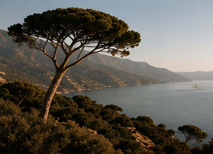 Mediterranean coast with pine tree